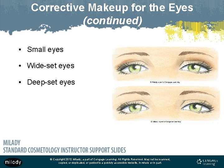 Corrective Makeup for the Eyes (continued) • Small eyes • Wide-set eyes • Deep-set Corrective Makeup for the Eyes (continued) • Small eyes • Wide-set eyes • Deep-set