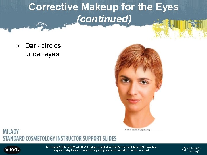 Corrective Makeup for the Eyes (continued) • Dark circles under eyes © Copyright 2012 Corrective Makeup for the Eyes (continued) • Dark circles under eyes © Copyright 2012