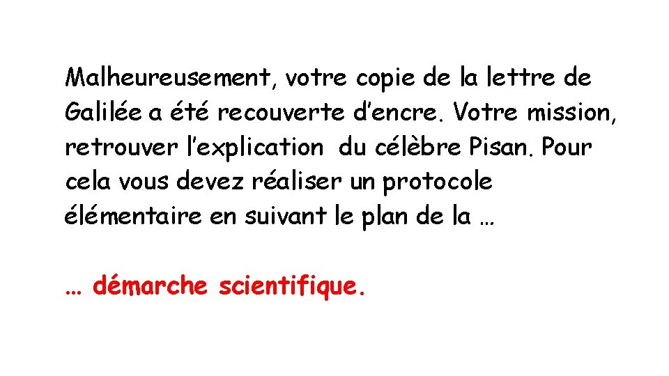 Malheureusement, votre copie de la lettre de Galilée a été recouverte d’encre. Votre mission,