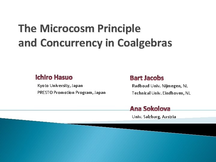 The Microcosm Principle and Concurrency in Coalgebras Kyoto University, Japan PRESTO Promotion Program, Japan