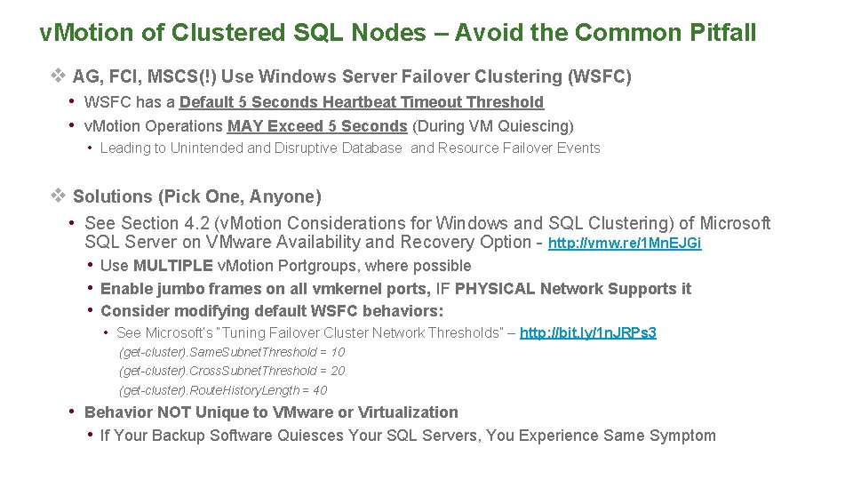 v. Motion of Clustered SQL Nodes – Avoid the Common Pitfall v AG, FCI,