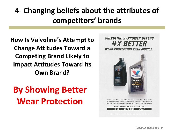 4 - Changing beliefs about the attributes of competitors’ brands How Is Valvoline’s Attempt