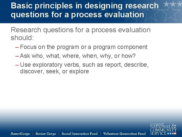 Basic principles in designing research questions for a process evaluation Research questions for a