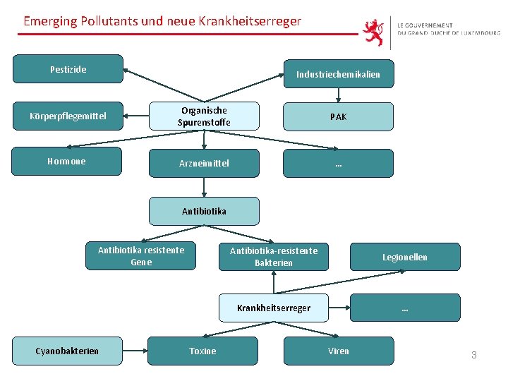 Emerging Pollutants und neue Krankheitserreger Pestizide Industriechemikalien Körperpflegemittel Organische Spurenstoffe PAK Hormone Arzneimittel …