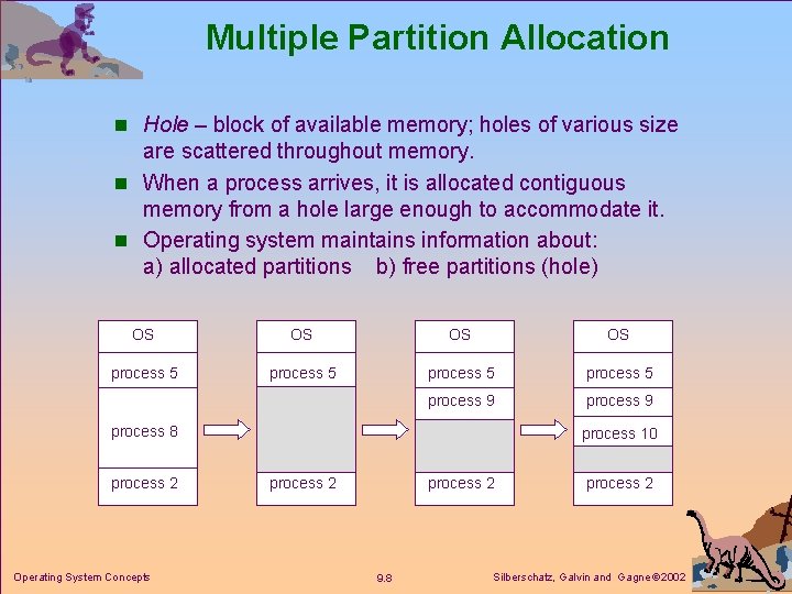 Multiple Partition Allocation n Hole – block of available memory; holes of various size