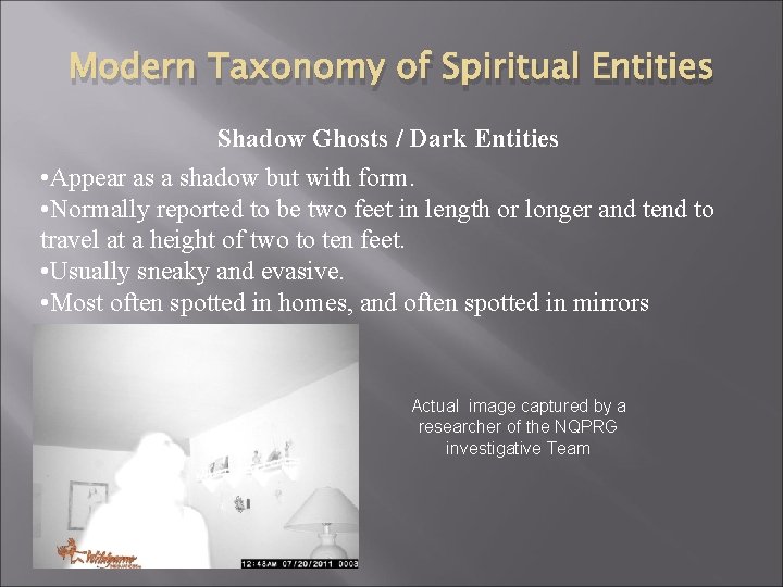 Modern Taxonomy of Spiritual Entities Shadow Ghosts / Dark Entities • Appear as a