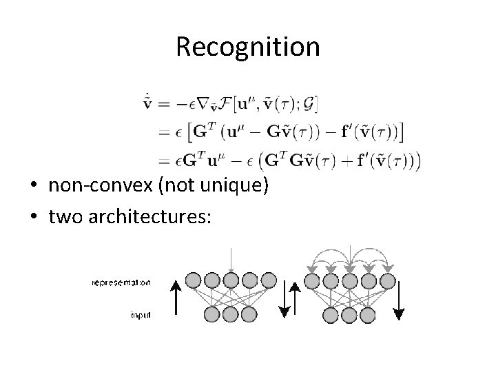 Recognition • non-convex (not unique) • two architectures: 