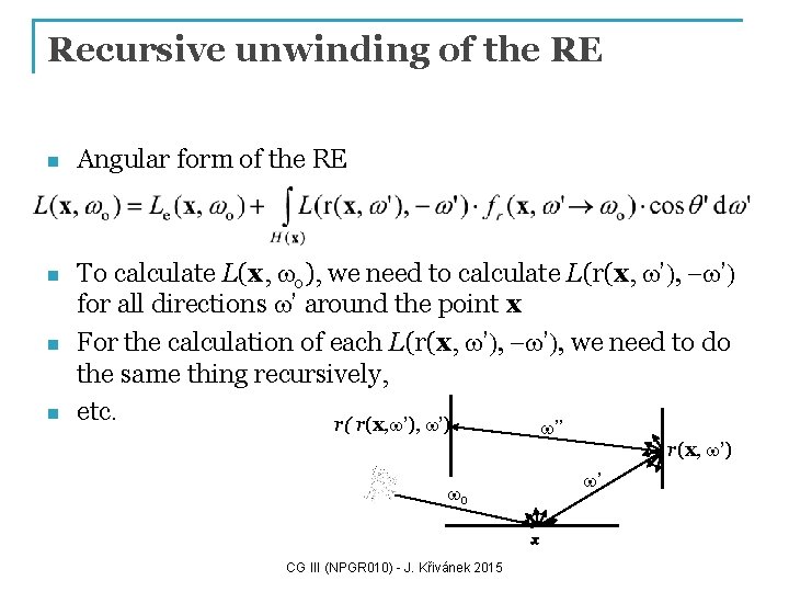 Recursive unwinding of the RE n n Angular form of the RE To calculate