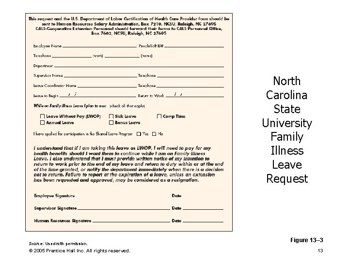 North Carolina State University Family Illness Leave Request Source: Used with permission. © 2005