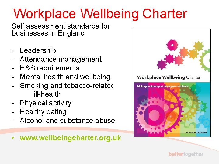 Workplace Wellbeing Charter Self assessment standards for businesses in England - Leadership Attendance management