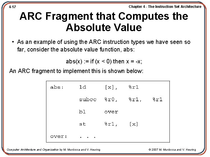 Chapter 4 - The Instruction Set Architecture 4 -17 ARC Fragment that Computes the