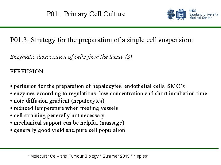 P 01: Primary Cell Culture P 01. 3: Strategy for the preparation of a