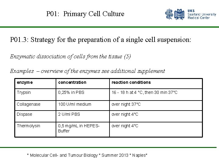 P 01: Primary Cell Culture P 01. 3: Strategy for the preparation of a