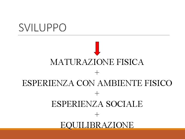 SVILUPPO MATURAZIONE FISICA + ESPERIENZA CON AMBIENTE FISICO + ESPERIENZA SOCIALE + EQUILIBRAZIONE 