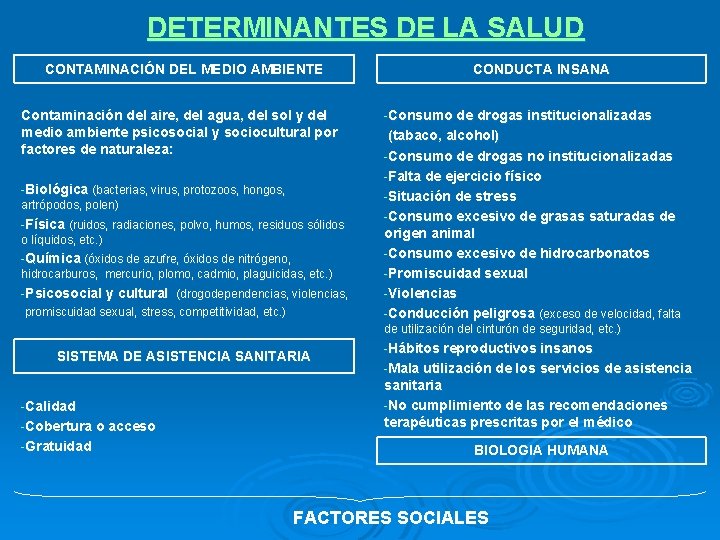 DETERMINANTES DE LA SALUD CONTAMINACIÓN DEL MEDIO AMBIENTE Contaminación del aire, del agua, del