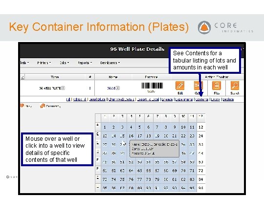 Key Container Information (Plates) See Contents for a tabular listing of lots and amounts