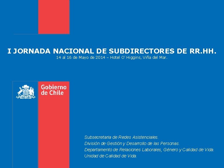 I JORNADA NACIONAL DE SUBDIRECTORES DE RR. HH. 14 al 16 de Mayo de