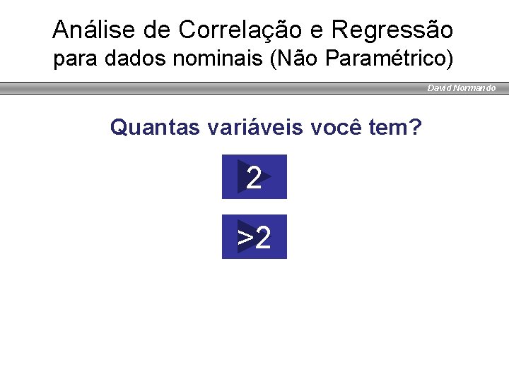 Análise de Correlação e Regressão para dados nominais (Não Paramétrico) David Normando Quantas variáveis