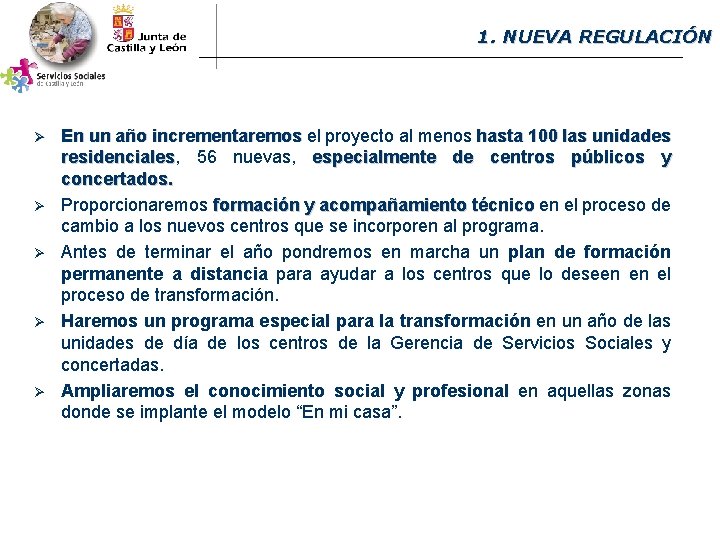 1. NUEVA REGULACIÓN Ø Ø Ø En un año incrementaremos el proyecto al menos