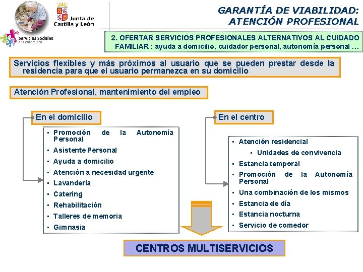 GARANTÍA DE VIABILIDAD: ATENCIÓN PROFESIONAL 2. OFERTAR SERVICIOS PROFESIONALES ALTERNATIVOS AL CUIDADO FAMILIAR :