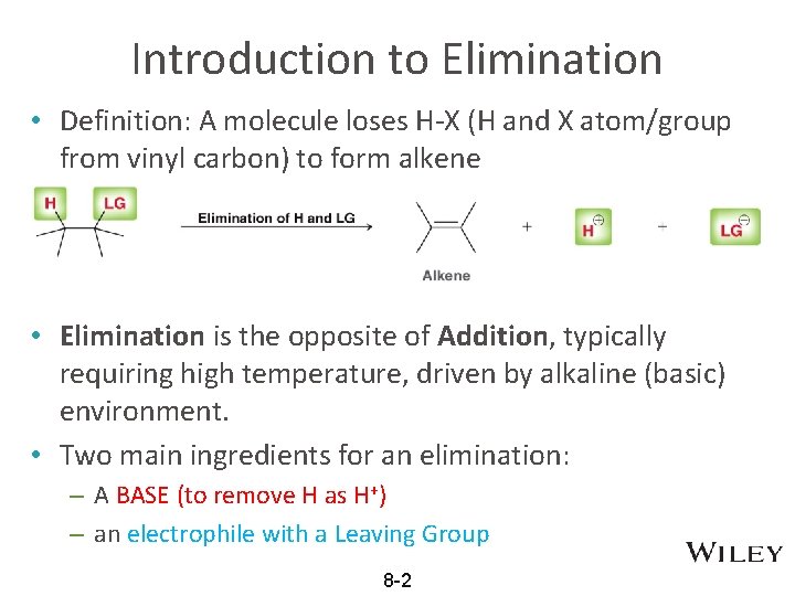 Introduction to Elimination • Definition: A molecule loses H-X (H and X atom/group from