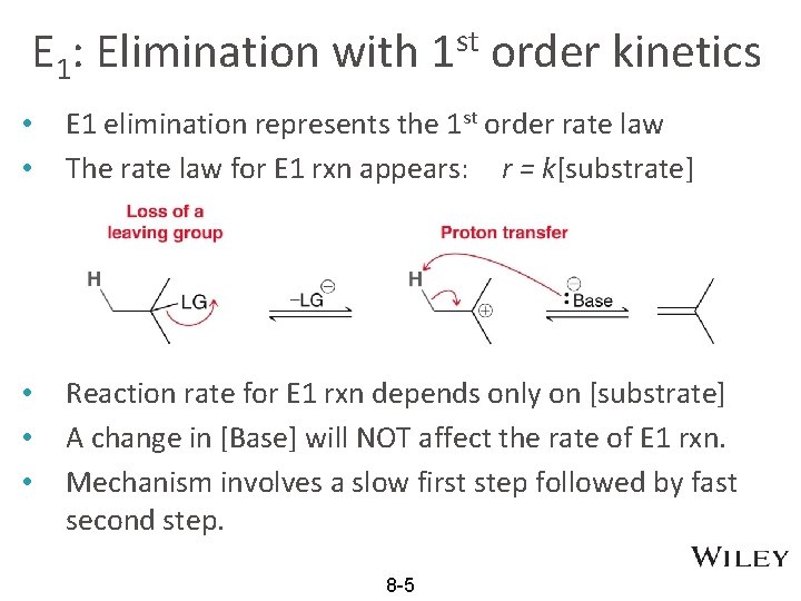 E 1: Elimination with 1 st order kinetics • • E 1 elimination represents