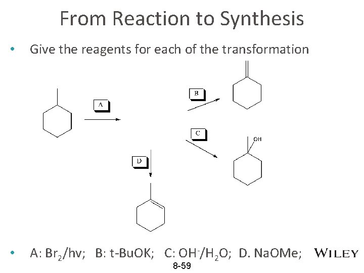 From Reaction to Synthesis • Give the reagents for each of the transformation •