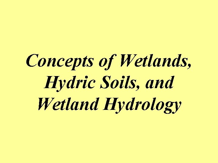 Concepts of Wetlands, Hydric Soils, and Wetland Hydrology 