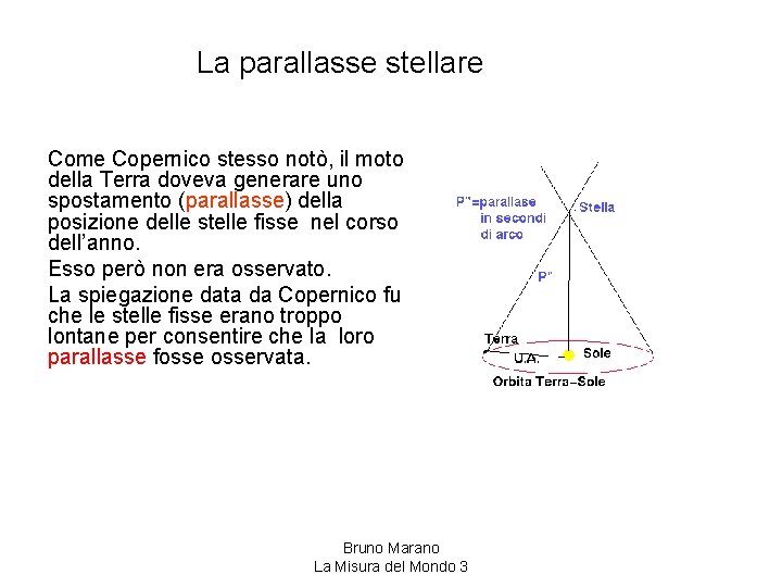 La parallasse stellare Come Copernico stesso notò, il moto della Terra doveva generare uno