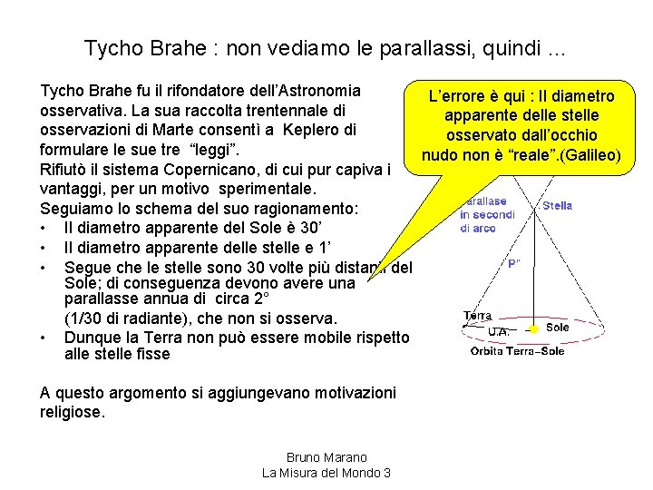 Tycho Brahe : non vediamo le parallassi, quindi … Tycho Brahe fu il rifondatore