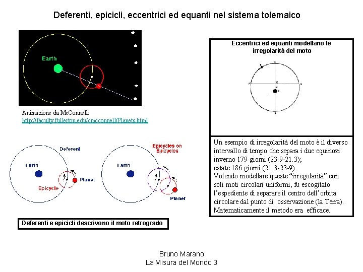 Deferenti, epicicli, eccentrici ed equanti nel sistema tolemaico Eccentrici ed equanti modellano le irregolarità