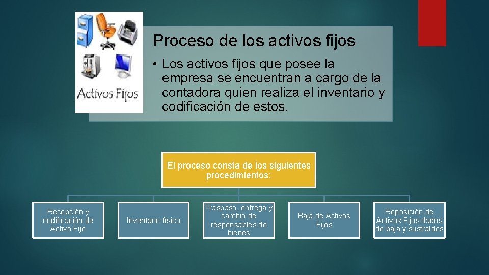 Proceso de los activos fijos • Los activos fijos que posee la empresa se Proceso de los activos fijos • Los activos fijos que posee la empresa se