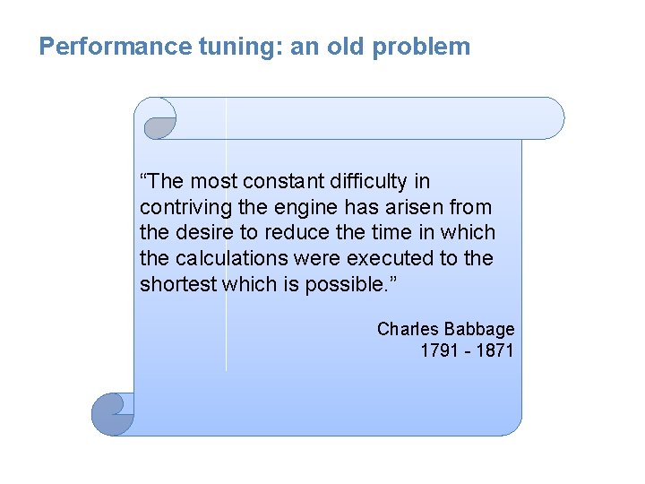 Performance tuning: an old problem “The most constant difficulty in contriving the engine has