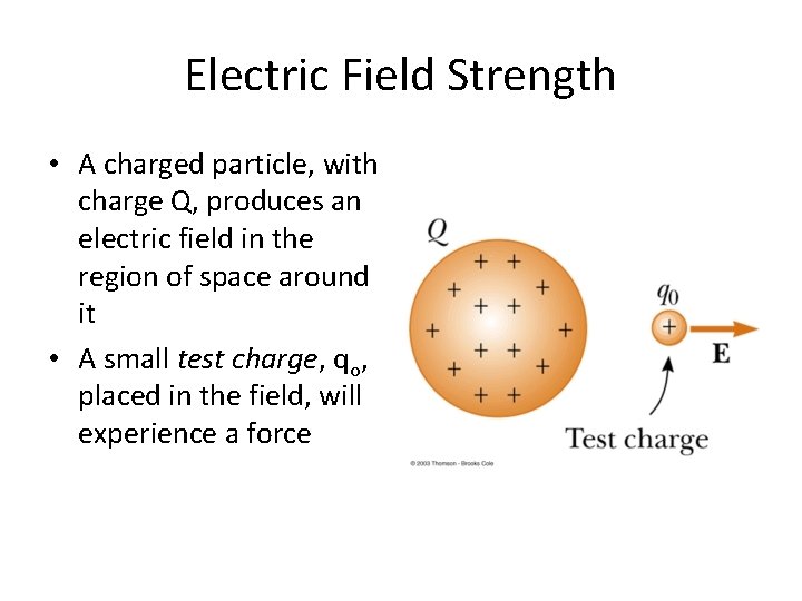Electric Field Strength • A charged particle, with charge Q, produces an electric field