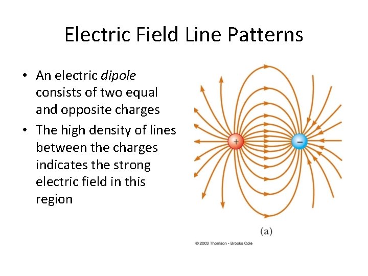 Electric Field Line Patterns • An electric dipole consists of two equal and opposite