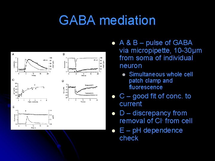 GABA mediation l A & B – pulse of GABA via micropipette, 10 -30μm GABA mediation l A & B – pulse of GABA via micropipette, 10 -30μm