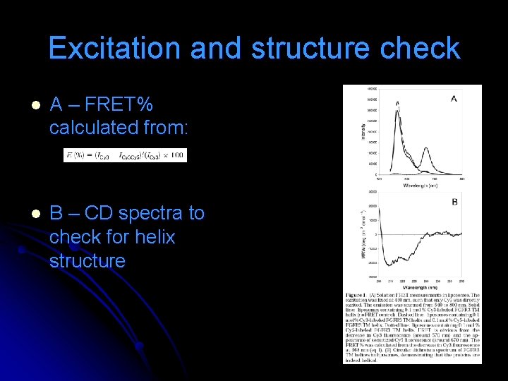 Excitation and structure check l A – FRET% calculated from: l B – CD Excitation and structure check l A – FRET% calculated from: l B – CD