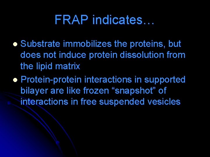 FRAP indicates… Substrate immobilizes the proteins, but does not induce protein dissolution from the FRAP indicates… Substrate immobilizes the proteins, but does not induce protein dissolution from the