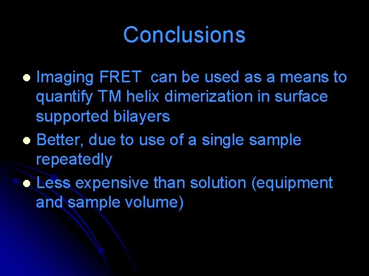 Conclusions Imaging FRET can be used as a means to quantify TM helix dimerization Conclusions Imaging FRET can be used as a means to quantify TM helix dimerization