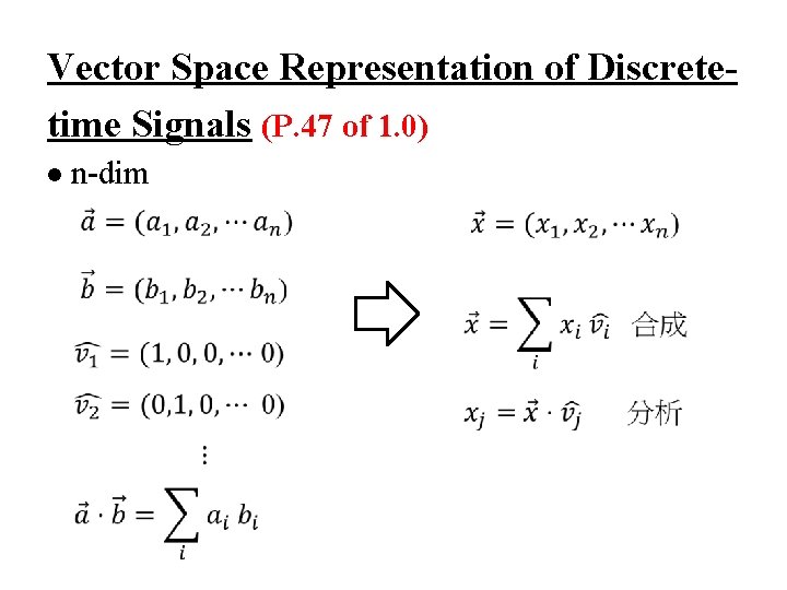 Vector Space Representation of Discretetime Signals (P. 47 of 1. 0) l n-dim 