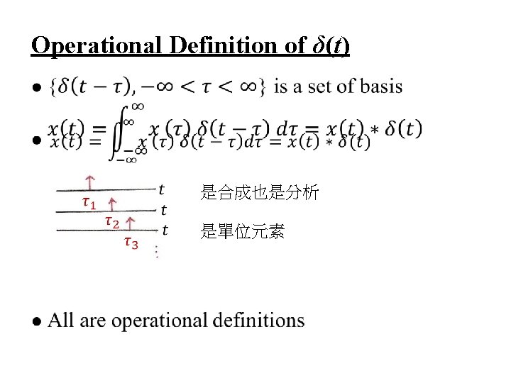 Operational Definition of δ(t) 是合成也是分析 是單位元素 