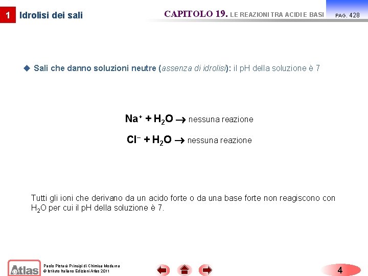 1 Idrolisi dei sali CAPITOLO 19. LE REAZIONI TRA ACIDI E BASI PAG. u