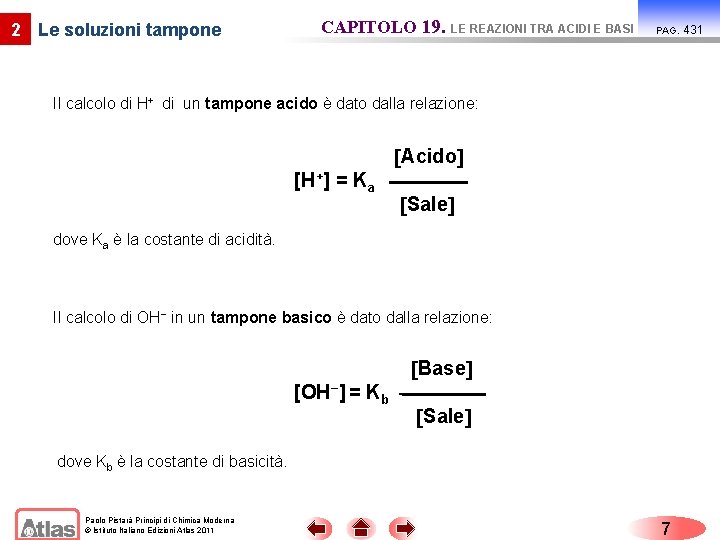 2 Le soluzioni tampone CAPITOLO 19. LE REAZIONI TRA ACIDI E BASI PAG. Il