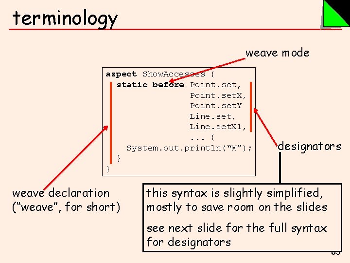 terminology weave mode aspect Show. Accesses { static before Point. set, Point. set. X,