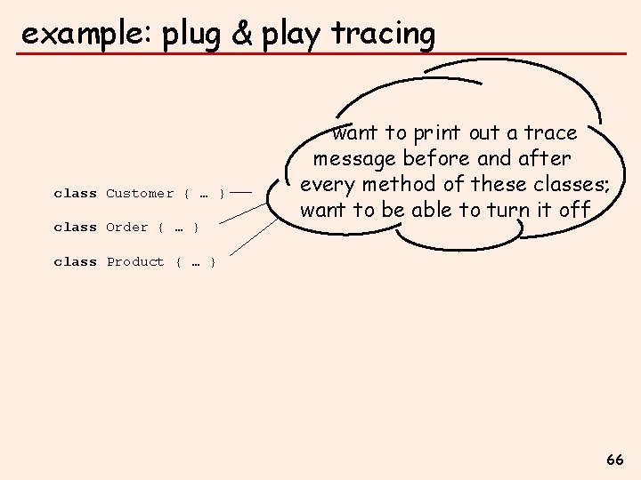 example: plug & play tracing class Customer { … } class Order { …