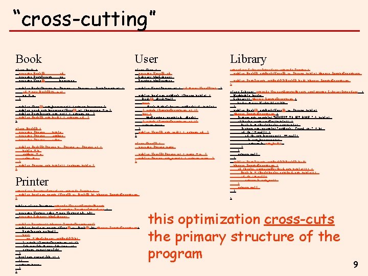 “cross-cutting” Book class Book { private Book. ID private Post. Script private User. ID