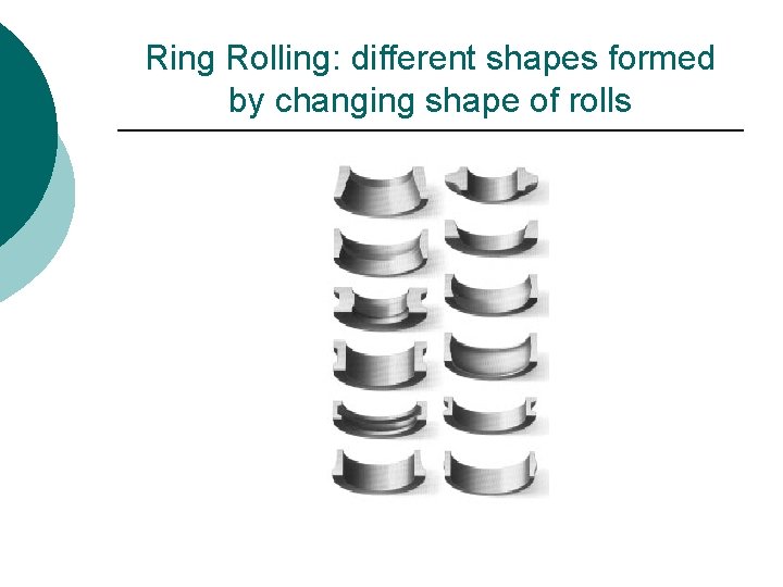 Ring Rolling: different shapes formed by changing shape of rolls 