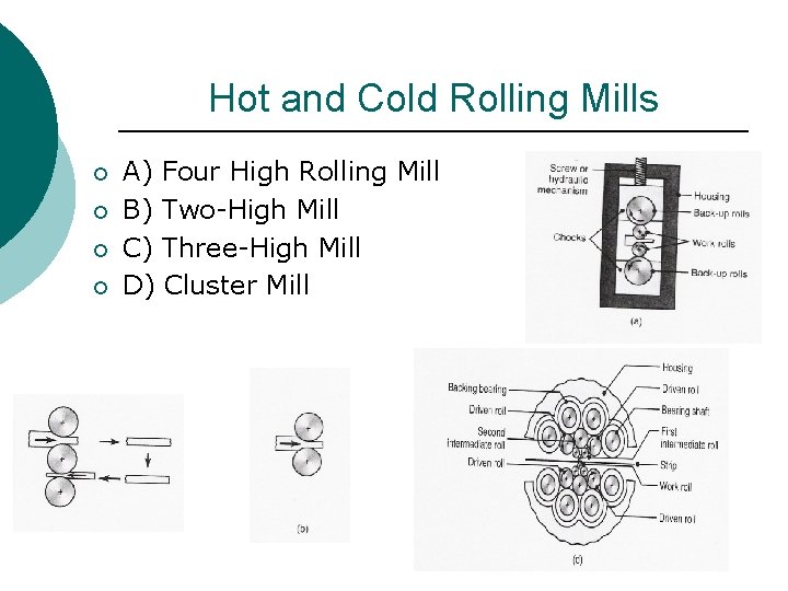 Hot and Cold Rolling Mills ¡ ¡ A) Four High Rolling Mill B) Two-High