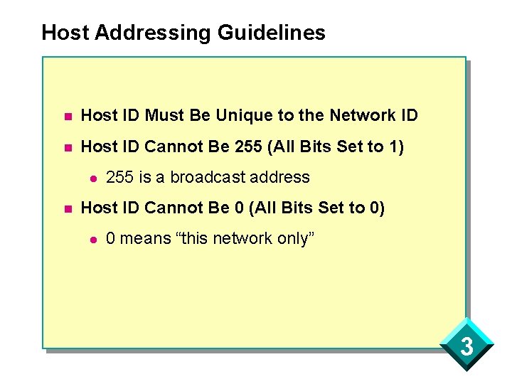 Host Addressing Guidelines n Host ID Must Be Unique to the Network ID n