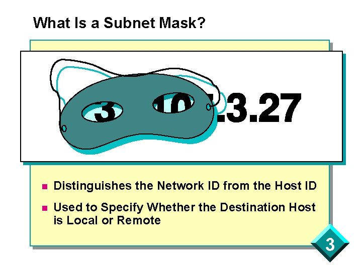 What Is a Subnet Mask? n Distinguishes the Network ID from the Host ID